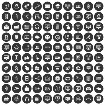 100 internet icons set black circle