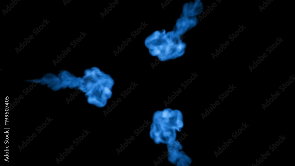 Poster fluorescent blue ink dissolves in water on black background with luma matte. 3d render v7 a lot of s