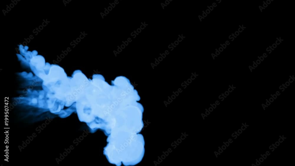 Poster fluorescent blue ink dissolves in water on black background with luma matte. 3d render v10