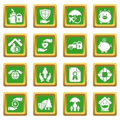 Insurance icons set green square vector