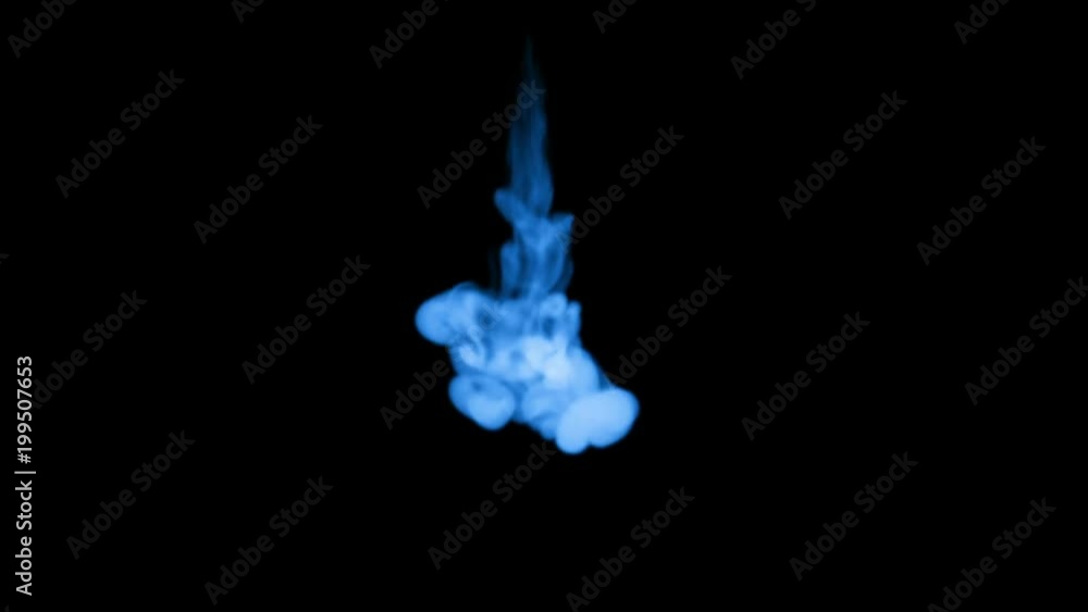 Poster fluorescent blue ink dissolves in water on black background with luma matte. 3d render v18