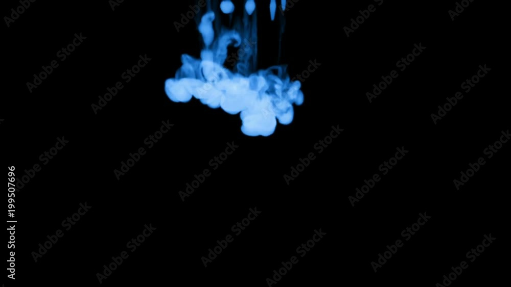 Poster fluorescent blue ink dissolves in water on black background with luma matte. 3d render v19 a lot of 
