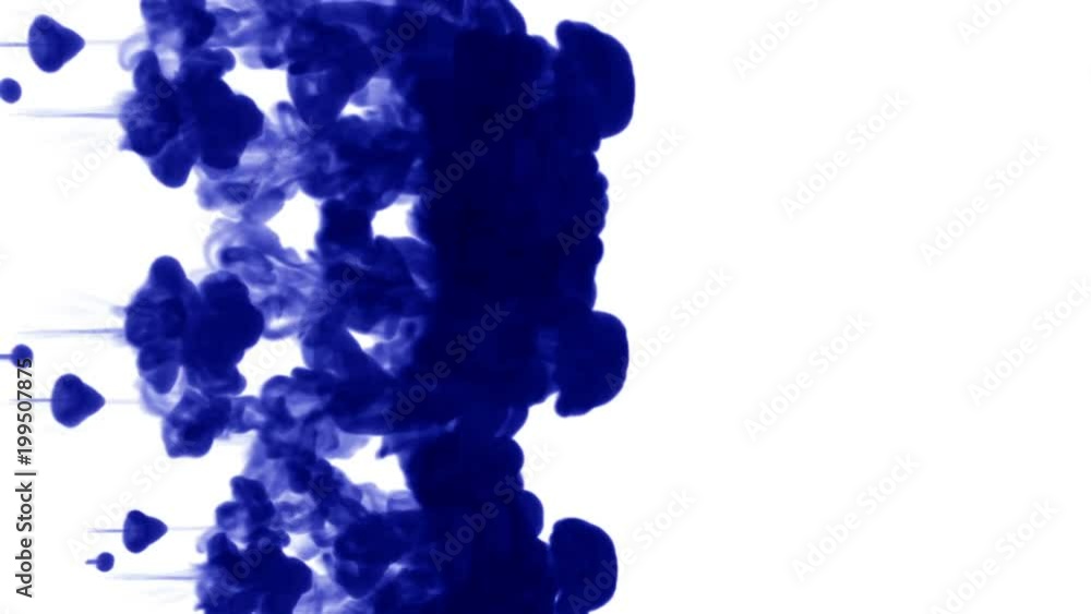 Poster blue ink dissolves in water on white background with luma matte. 3d render v9 a lot of streams