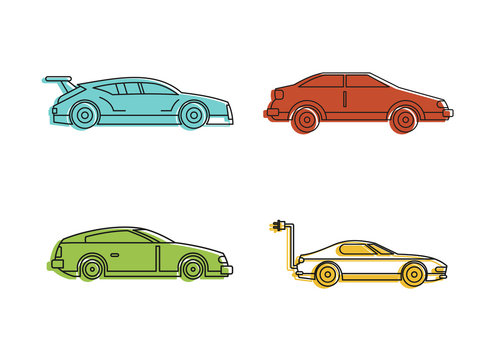 Super car icon set, color outline style