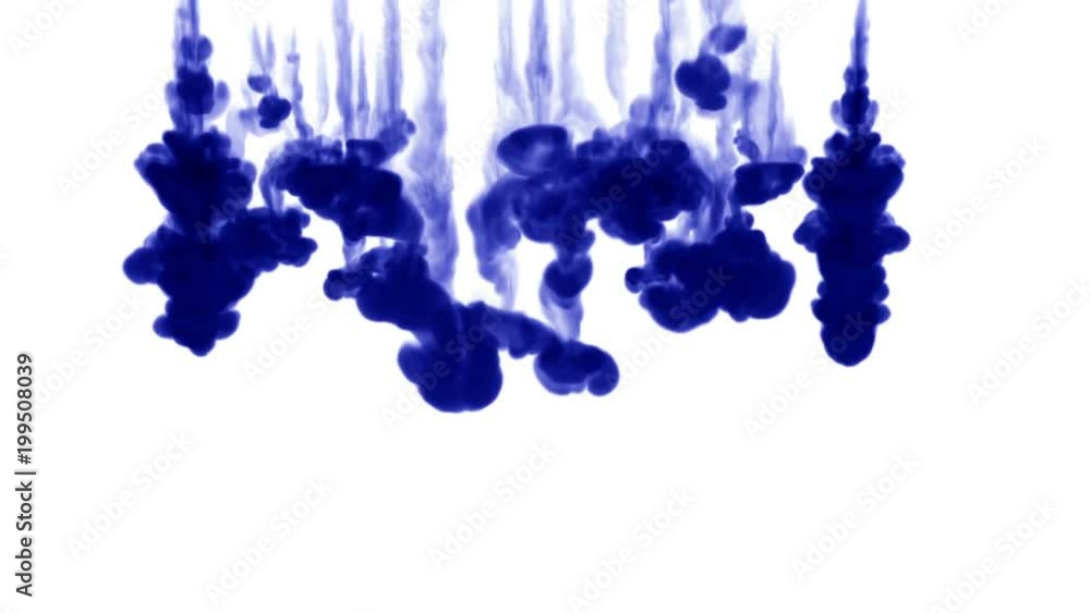 Poster blue ink dissolves in water on white background with luma matte. 3d render v22 a lot of streams
