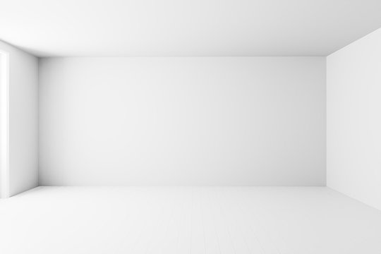 Blank white interior room background ,empty white walls corner and white wood floor contemporary,3D rendering