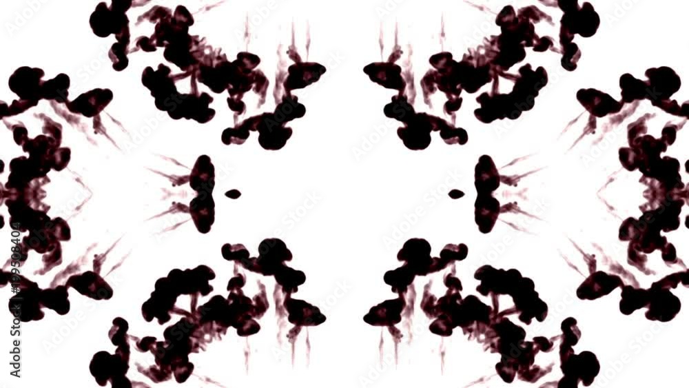 Aufkleber black ink dissolves in water on white background with luma matte. 3d render v3 kaleidoscope effect