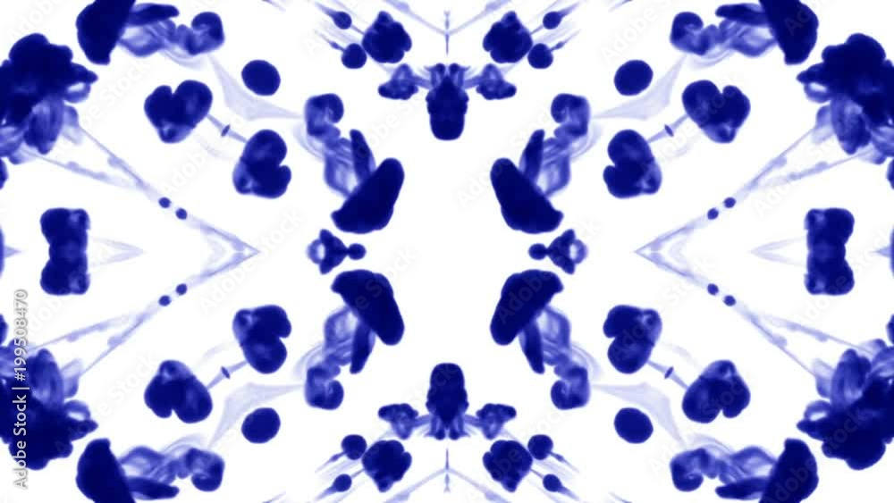 Aufkleber blue ink dissolves in water on white background with luma matte. 3d render v3 kaleidoscope effect