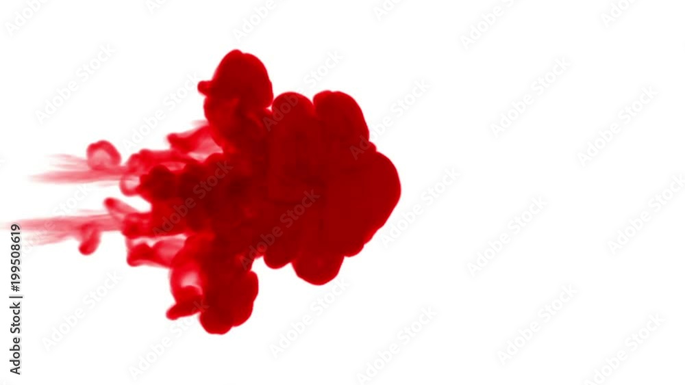 Poster red ink dissolves in water on white background with luma matte. 3d render v4 a lot of streams