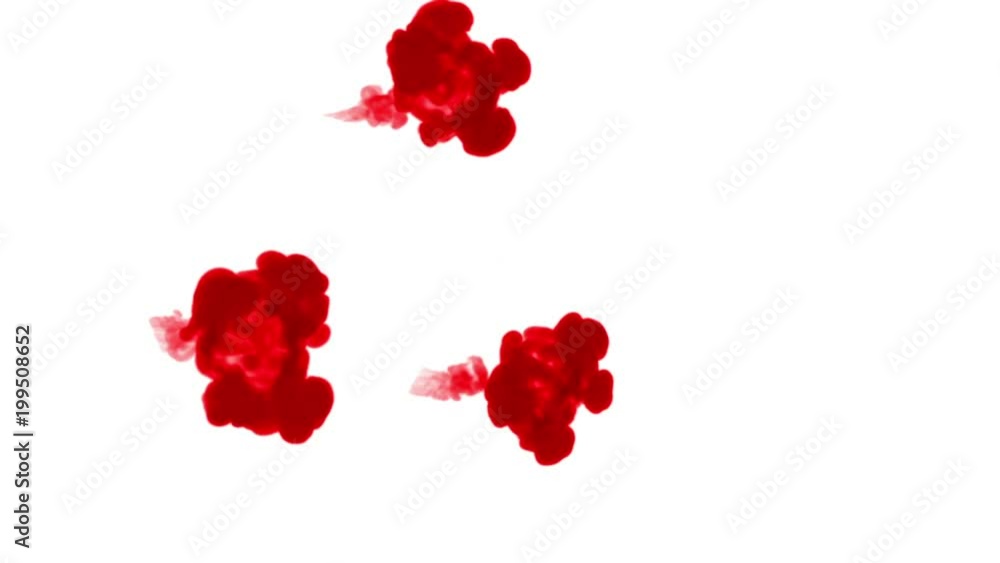 Poster red ink dissolves in water on white background with luma matte. 3d render v7 a lot of streams