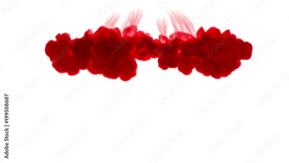 Poster red ink dissolves in water on white background with luma matte. 3d render v8 a lot of streams