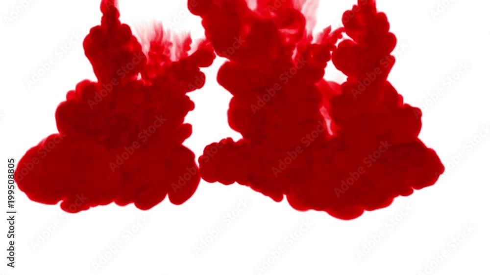Aufkleber red ink dissolves in water on white background with luma matte. 3d render v24 a lot of streams