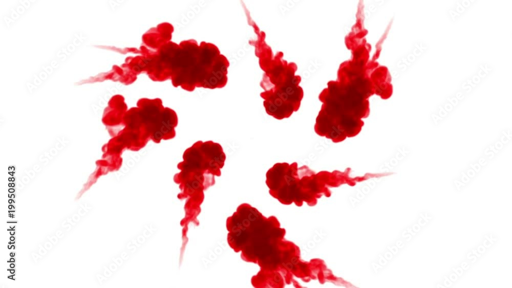 Aufkleber red ink dissolves in water on white background with luma matte. 3d render v26 ring