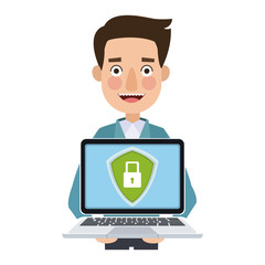 Man with secure laptop vector illustration graphic design
