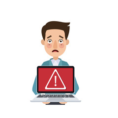 Man with hacked laptop cartoon vector illustration graphic design