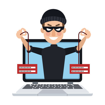 Hacker on laptop with passwords vector illustration graphic design