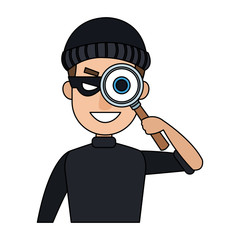 Thief with magnifying glass cartoon vector illustration graphic design