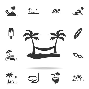 hammock between two palm trees icon. Detailed set of beach holidays icons. Premium quality graphic design. One of the collection icons for websites, web design, mobile app