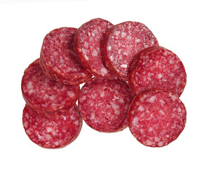 Slice of salami background   sausage cut