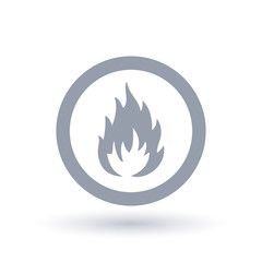 Fire icon in circle outline. Hot flame symbol. Danger flammable sign. Vector illustration.