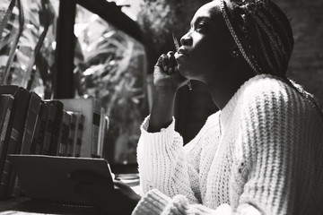 Portrait of black woman with dreadlocks hair