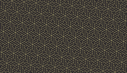 Seamless antique black and gold isometric vintage revolving polygons outline pattern vector
