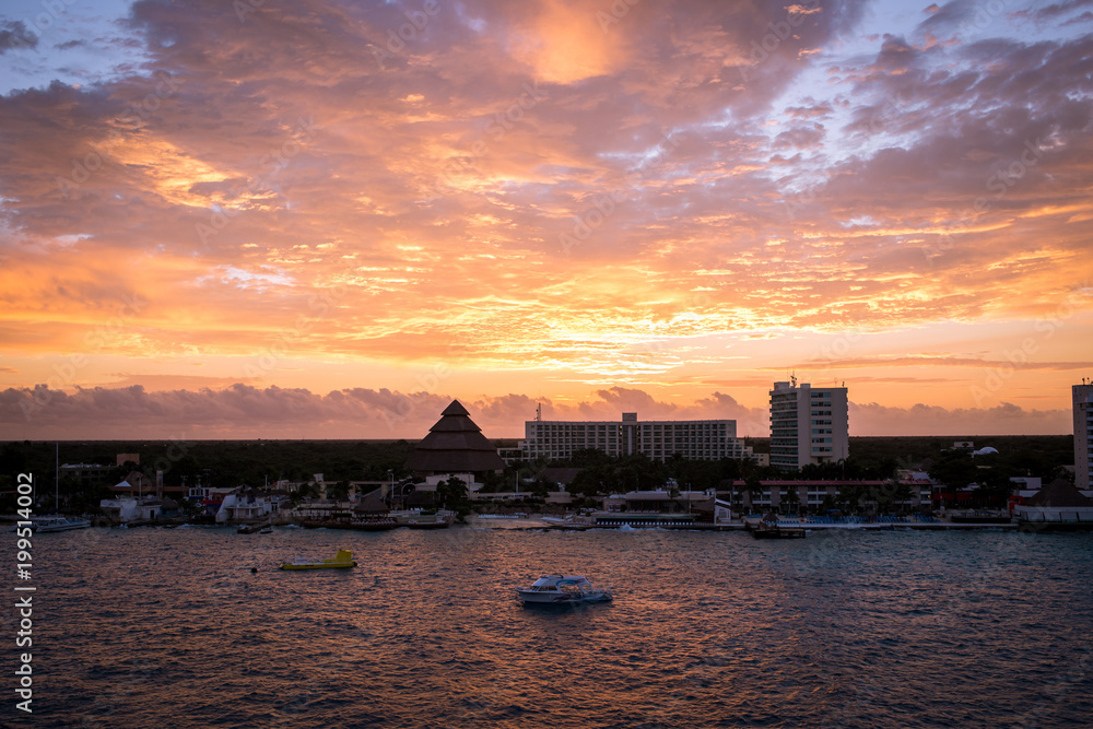 Wall mural Beautiful sunrise in Cozumel, Mexico