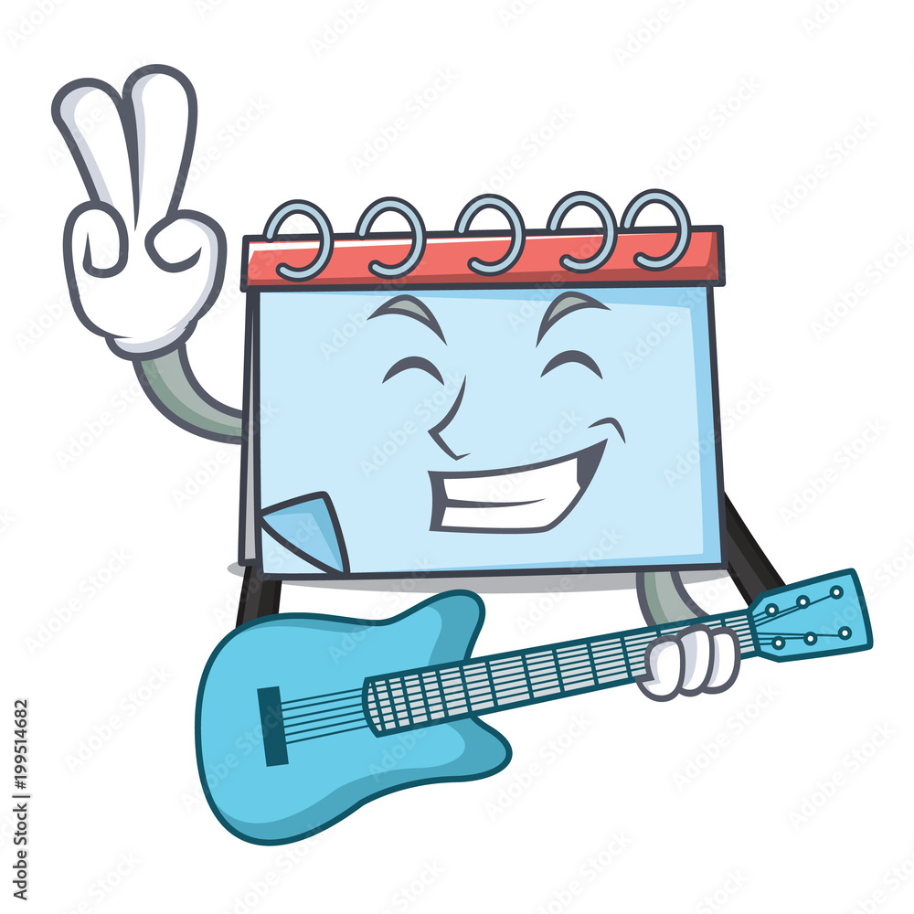 Sticker With guitar calendar mascot cartoon style