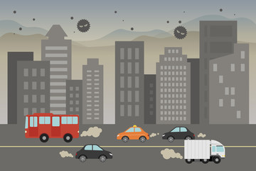Air pollution illustration. Smog in City.