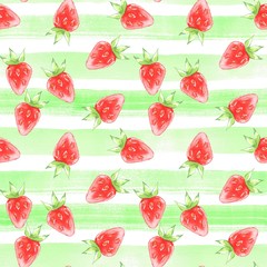 Watercolor seamless pattern with strawberry