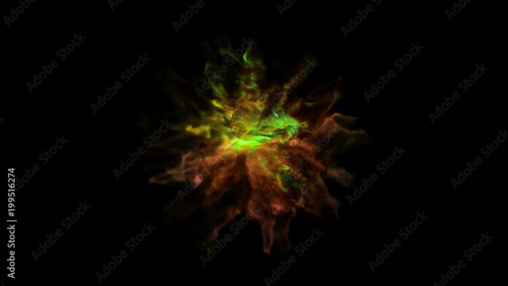 Poster color 3d smoke explosion shockwave effect and divergent wave isolated on black background. colorful 