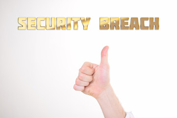 A businessman shows an inscription:SECURITY BREACH
