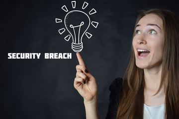 A businessman shows an inscription:SECURITY BREACH