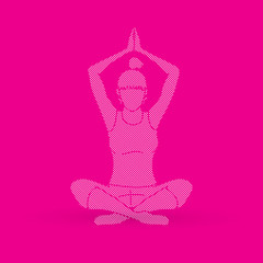 Yoga Class, A woman practice yoga designed using dots pixels graphic vector.