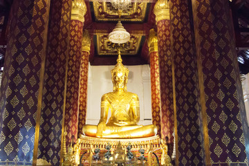 Principle Buddha image in a temple of Wat Na Phra Meru in Ayutthaya, Thailand.