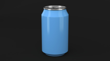 Blank small blue aluminium soda can mockup on black background