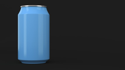 Blank small blue aluminium soda can mockup on black background