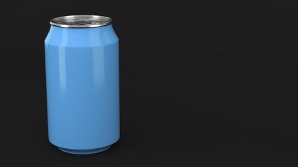 Blank small blue aluminium soda can mockup on black background