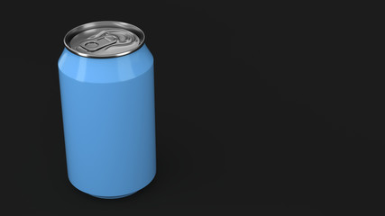 Blank small blue aluminium soda can mockup on black background