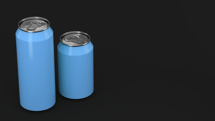 Big and small blue soda cans mockup