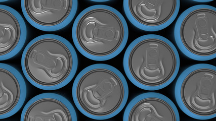 Big blue soda cans on black background