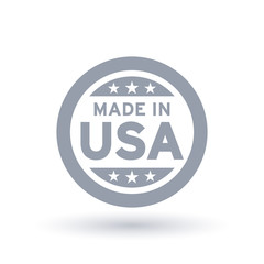 Made in USA icon in circle outline. American quality product symbol. Manufactured in the United States sign. Vector illustration. © JoelMasson