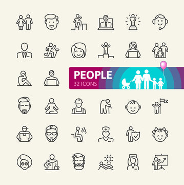 People - minimal thin line web icon set. Outline icons collection. Simple vector illustration.