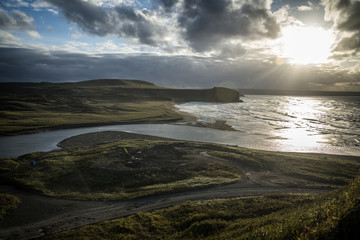 The shore of the sea from a bird's-eye view. Landscape of the hilly coast.
