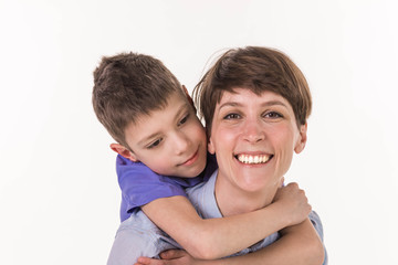 Mother's Day concept: Happy smiling mother and son