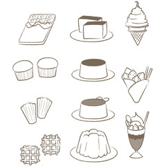 やさしい線画 スイーツ　お菓子　