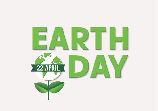 Earth Day. 22 april. Vector abstract Earth globe with green leaves and text
