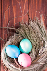 Colorful easter eggs in basket a