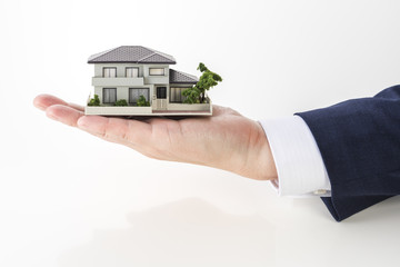 家の模型を持ったセールスマン