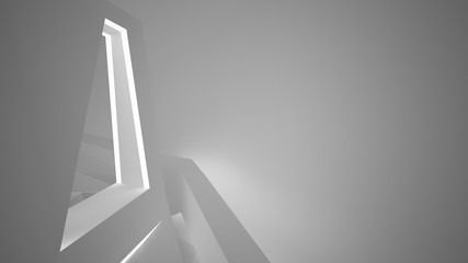 Abstract parametric white interior with neon lighting. 3D illustration and rendering.